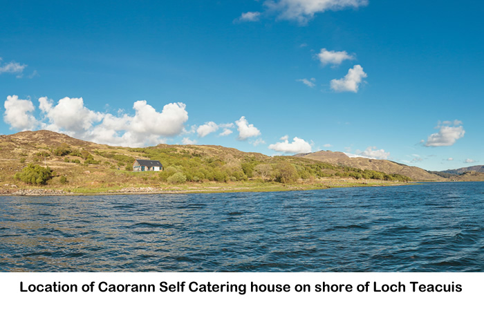Caorann Self Catering house on shore of Loch Teacuis in West Highlands of Scotland